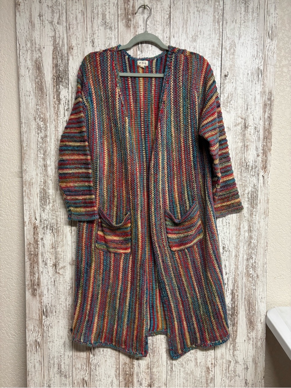 POL Multicolor Striped Open-Front Knit Cardigan